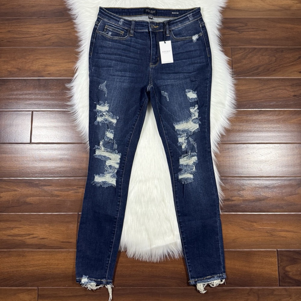 Judy Blue Dark Blue Distressed Skinny Jeans
